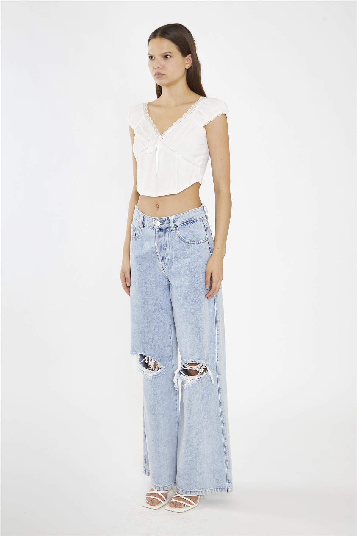 Off-White Lace-Trim Crop-Top