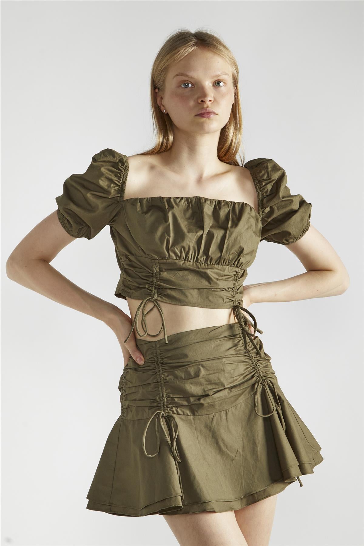 Khaki Square-Neck Crop-Top