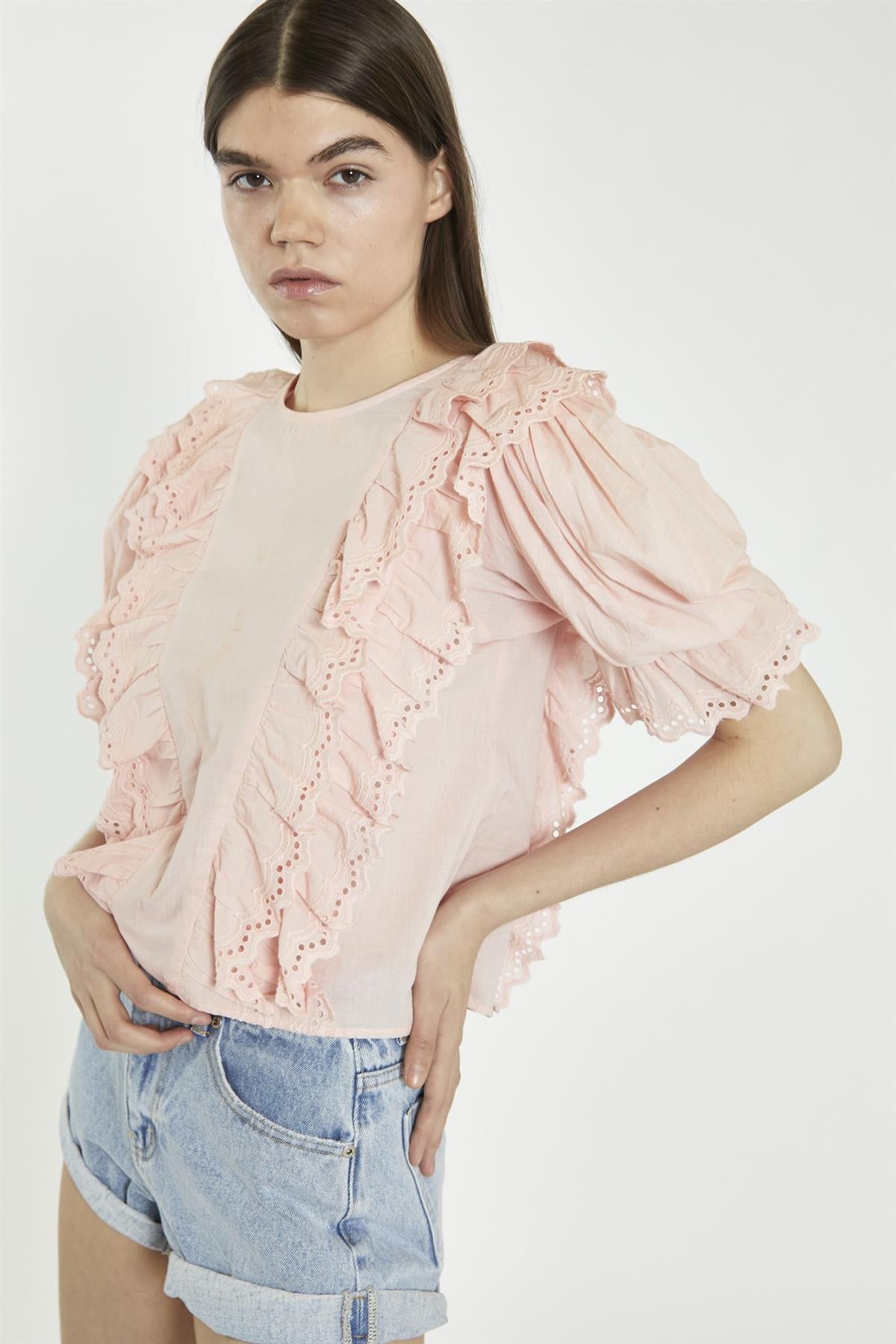 Salmon-Pink Ruffle-Layered Top