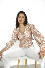 Multi-Sunflower V-Neck Button Up-Top