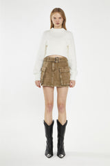 Denim Combat Mini Skirt - Light Brown Wash