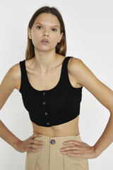 Black Button-Front Crop-Top