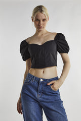Black Sweetheart Neckline Crop-top