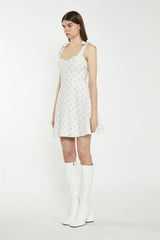 Cream Pink Stem Flower Mini-Dress