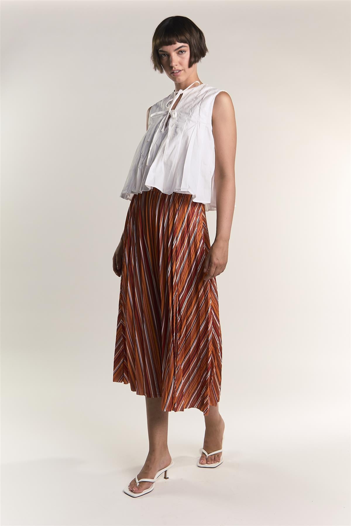 Glamorous Rust Stripe Pattern Side Split Midi Skirt