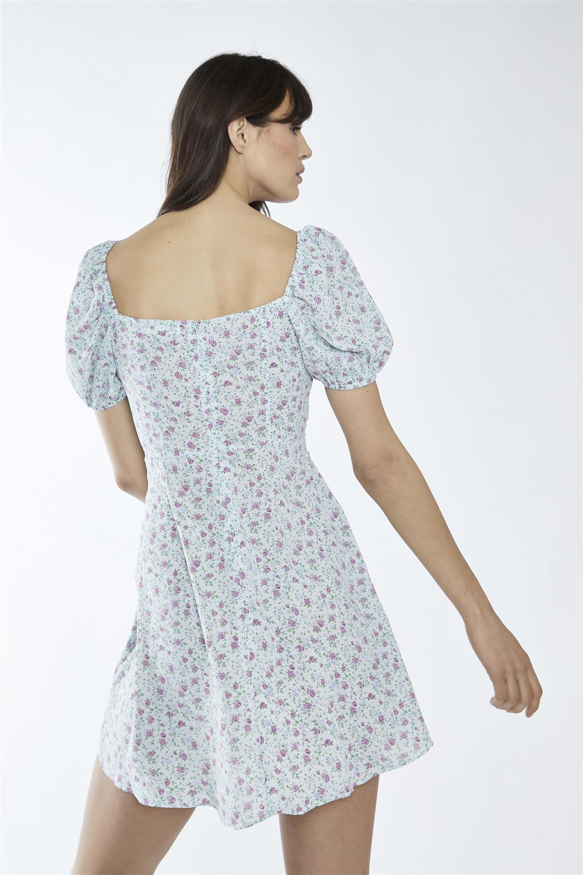 Mint-Lilac-Ditsy Sweetheart Mini-Dress