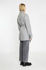 Grey Belted-Button-Front Oversized-Coat