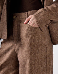 Brown Herringbone Wide Leg Suit Trousers