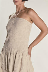 Stone Textured Halter Frill Mini Dress