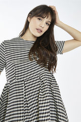 Black-White Diamond Crew-Neck Skater Mini-Dress