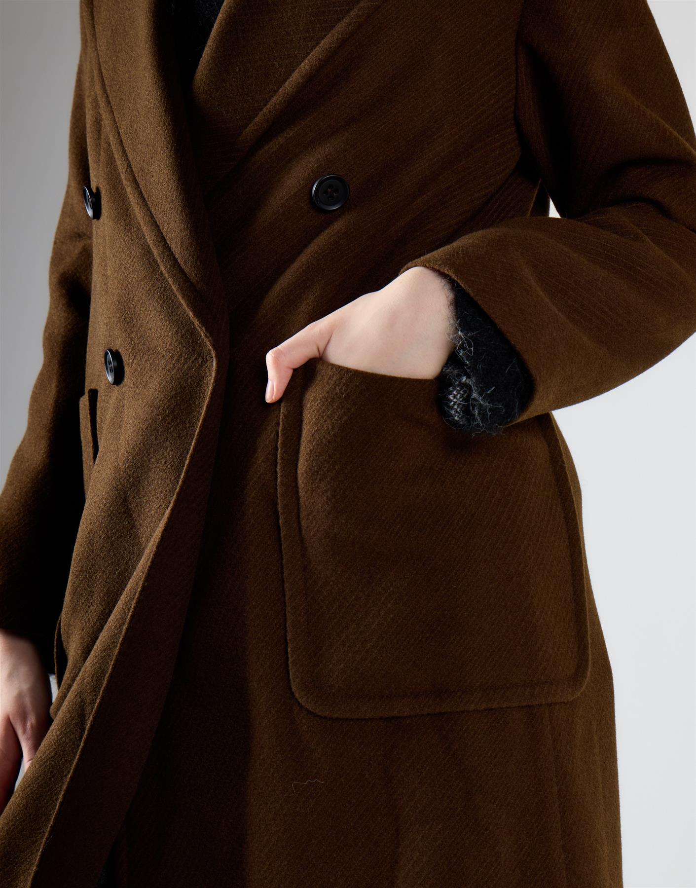 Chocolate Brown Lapel Collar Midi Coat