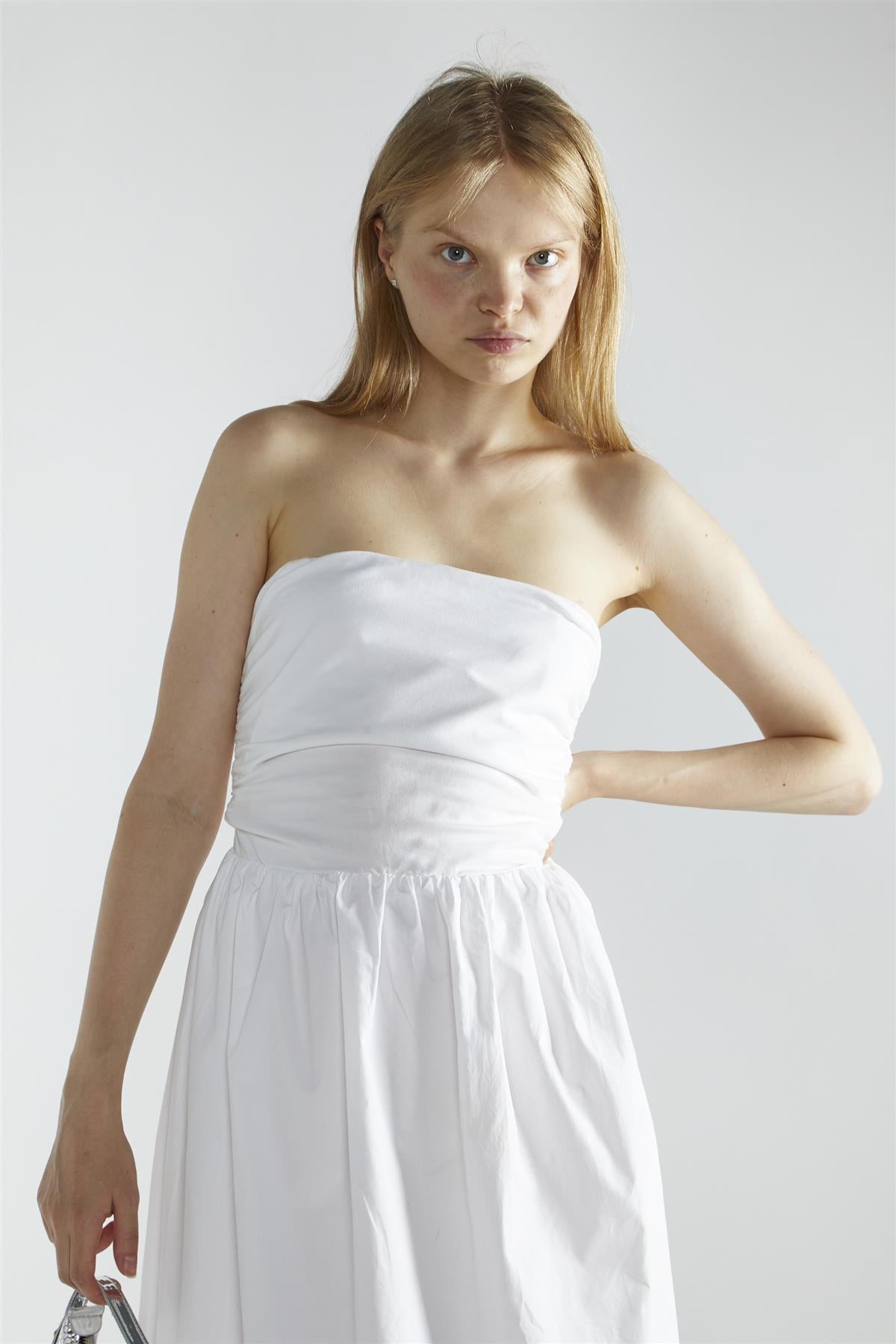 White Smocked Midi-Dresses