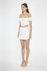 White-Broderie Bardot Corset-Top