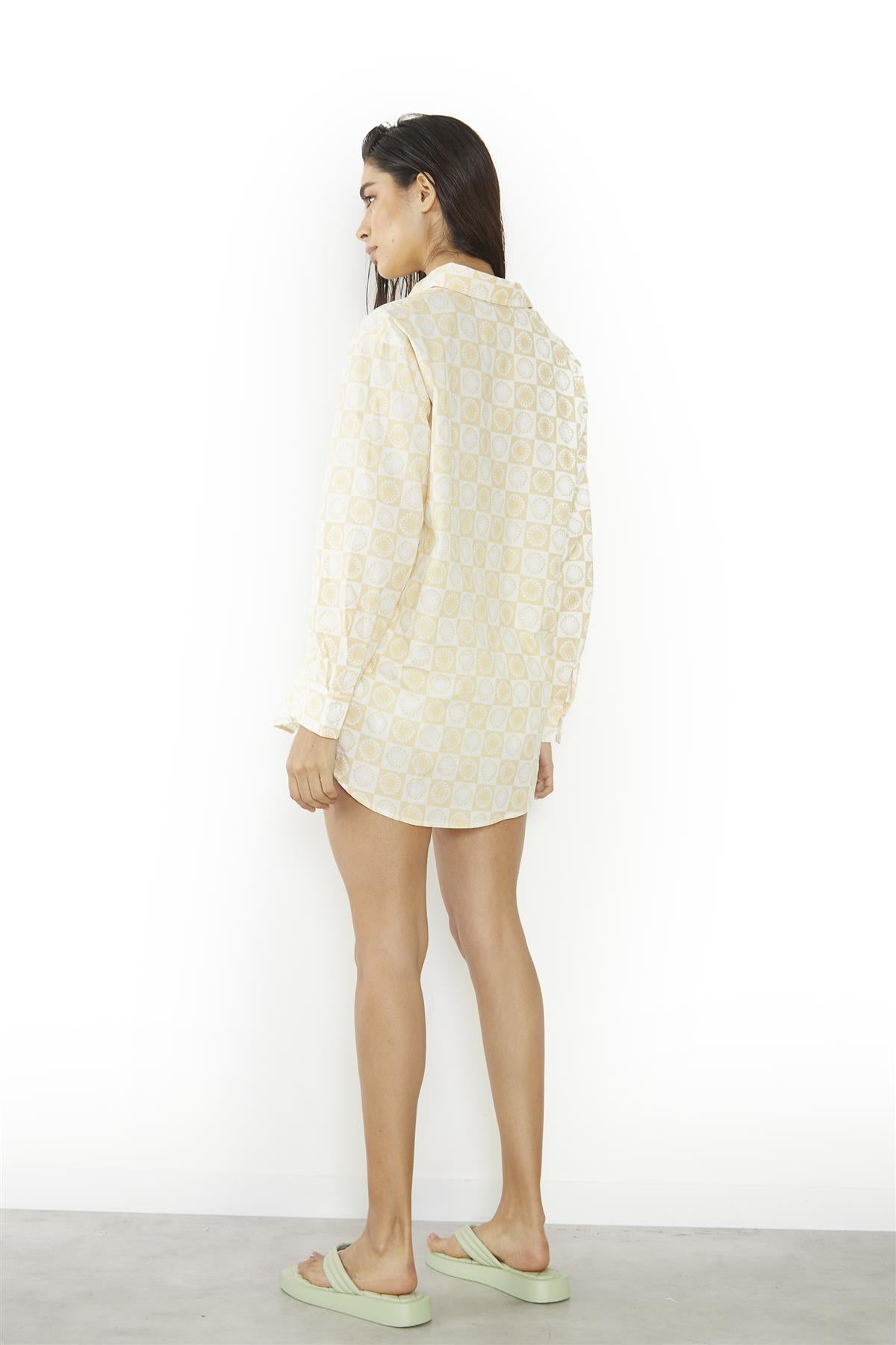 Sunflower-Check Collared Long Sleeve-Top