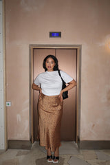 Tan-Black Spot Bias-Cut Midi Skirt