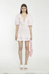 Light Pink Tie-Front V-Neck Mini-Dress
