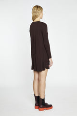 Dark-Brown Basic Long-Sleeve Mini-Dress