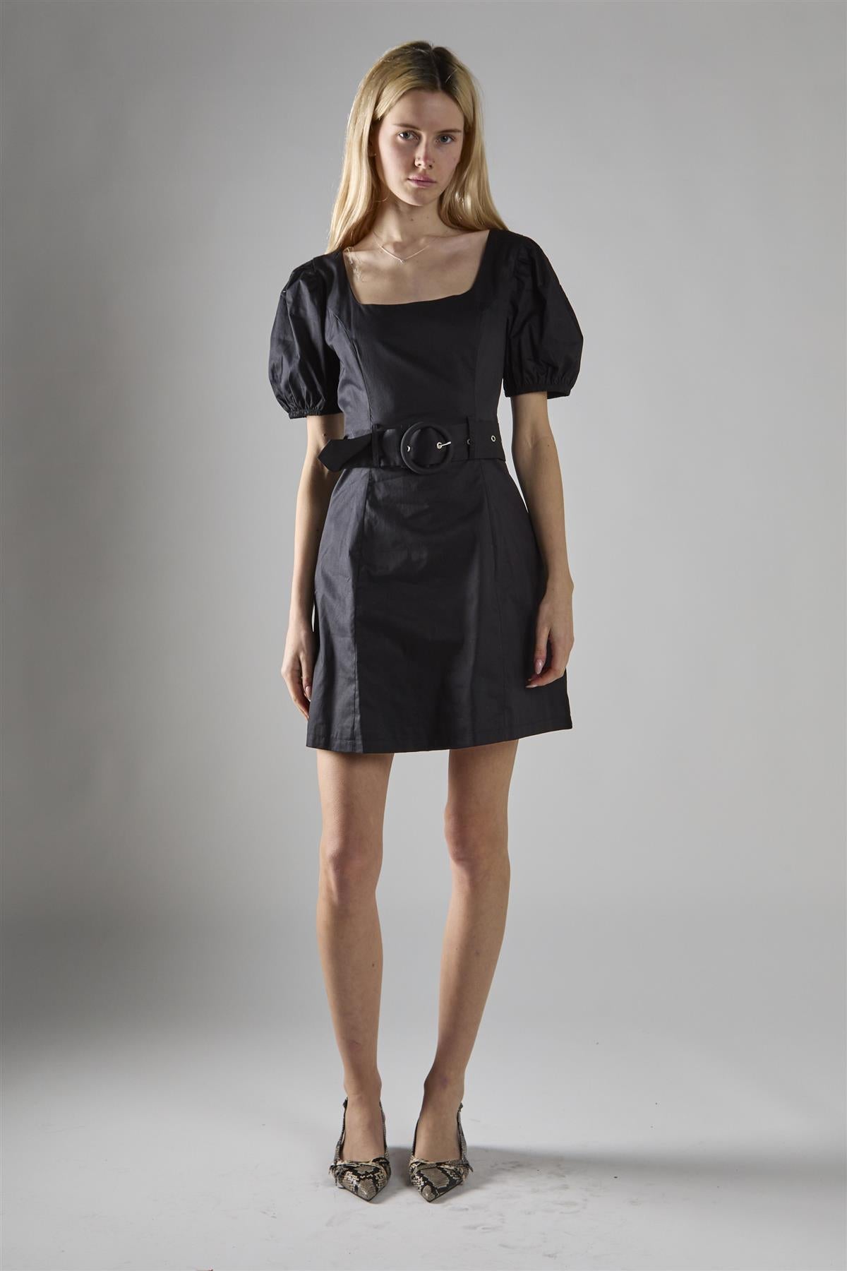 Black Belted Peplum Mini-Dress