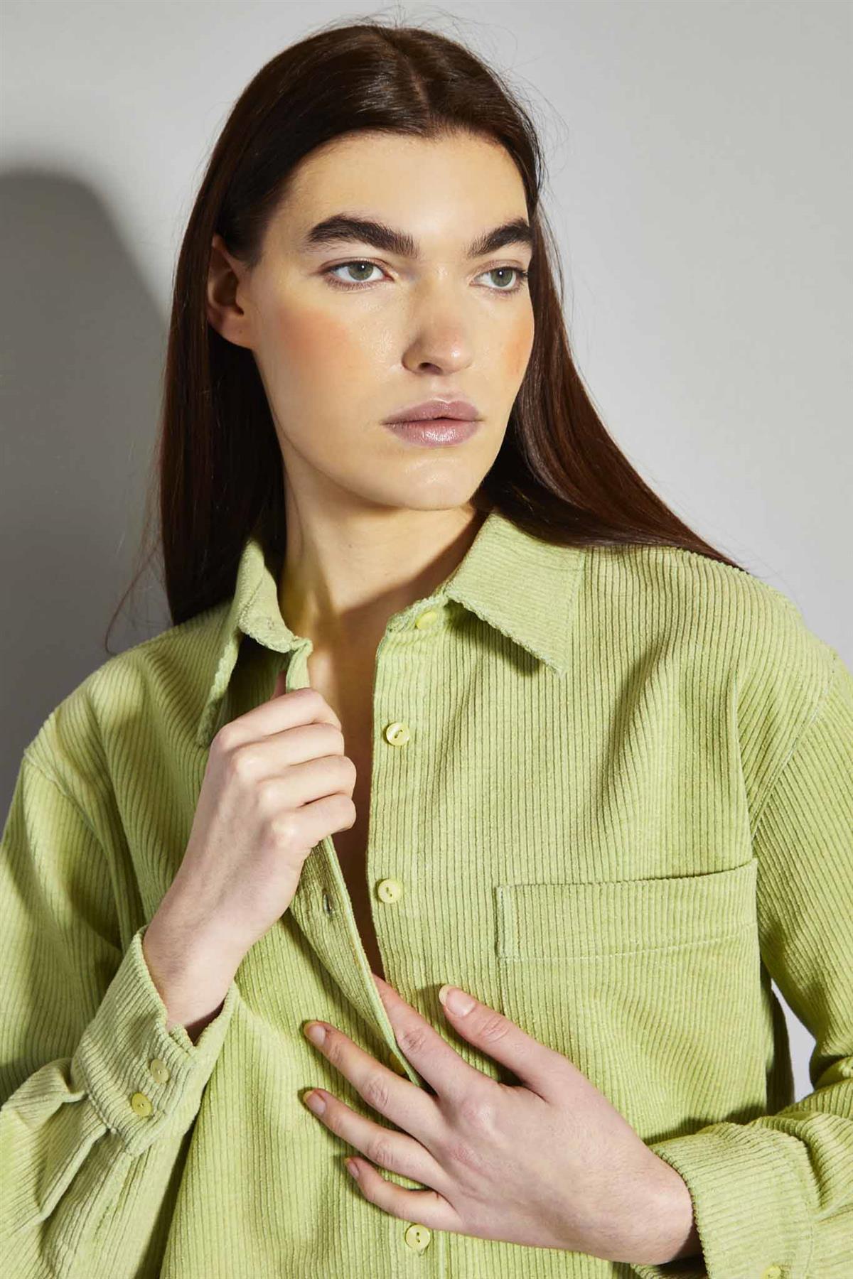 Pistachio Corduroy Button Front Shirt