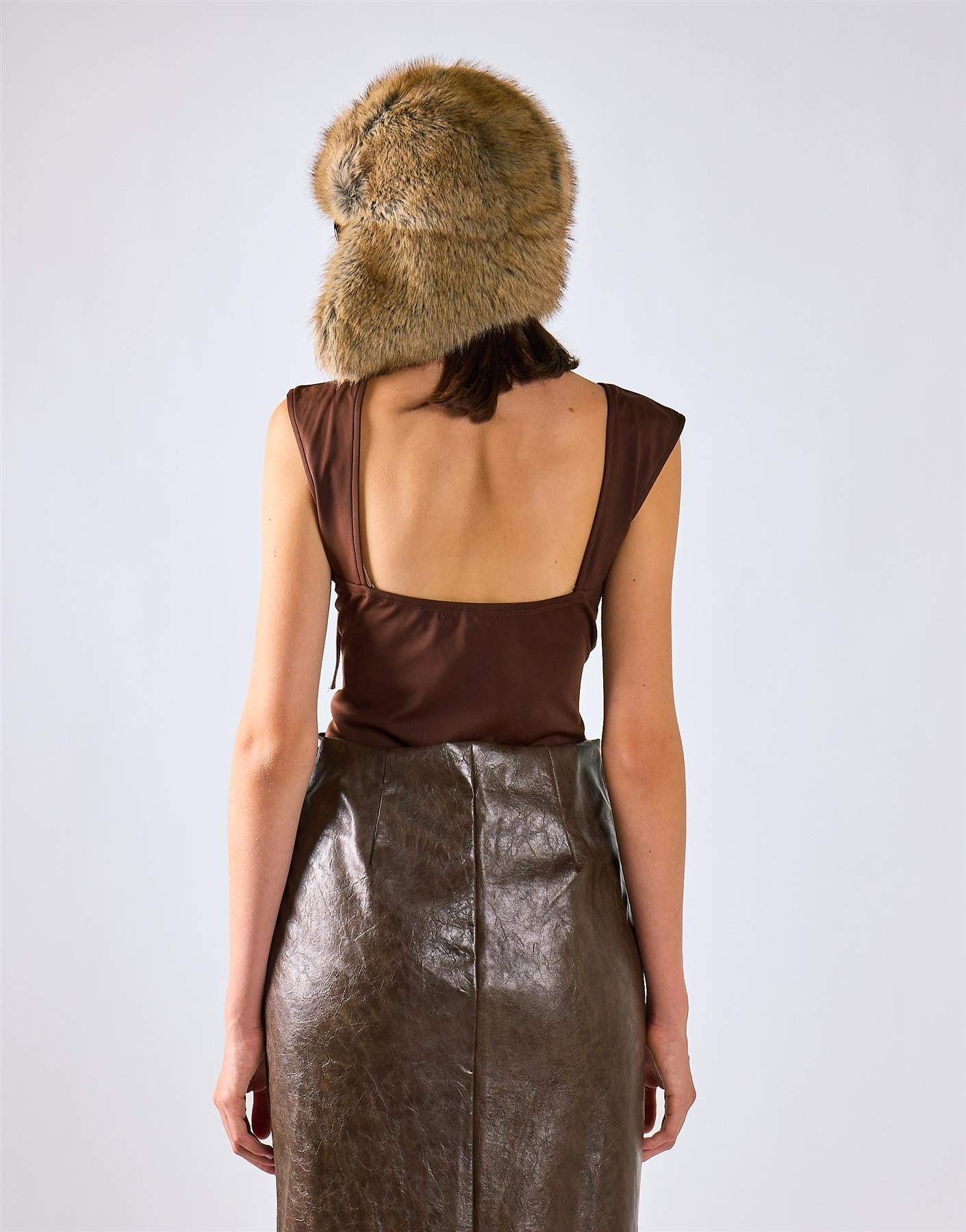 Deep Brown Open Square Back Cap-Sleeve Top