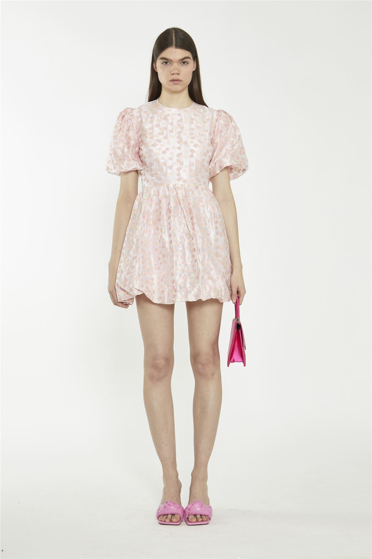 Pink Flower Organza Mini Dress