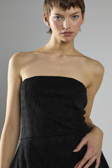 Black-Glitter A-Line Bandeau Mini-Dress