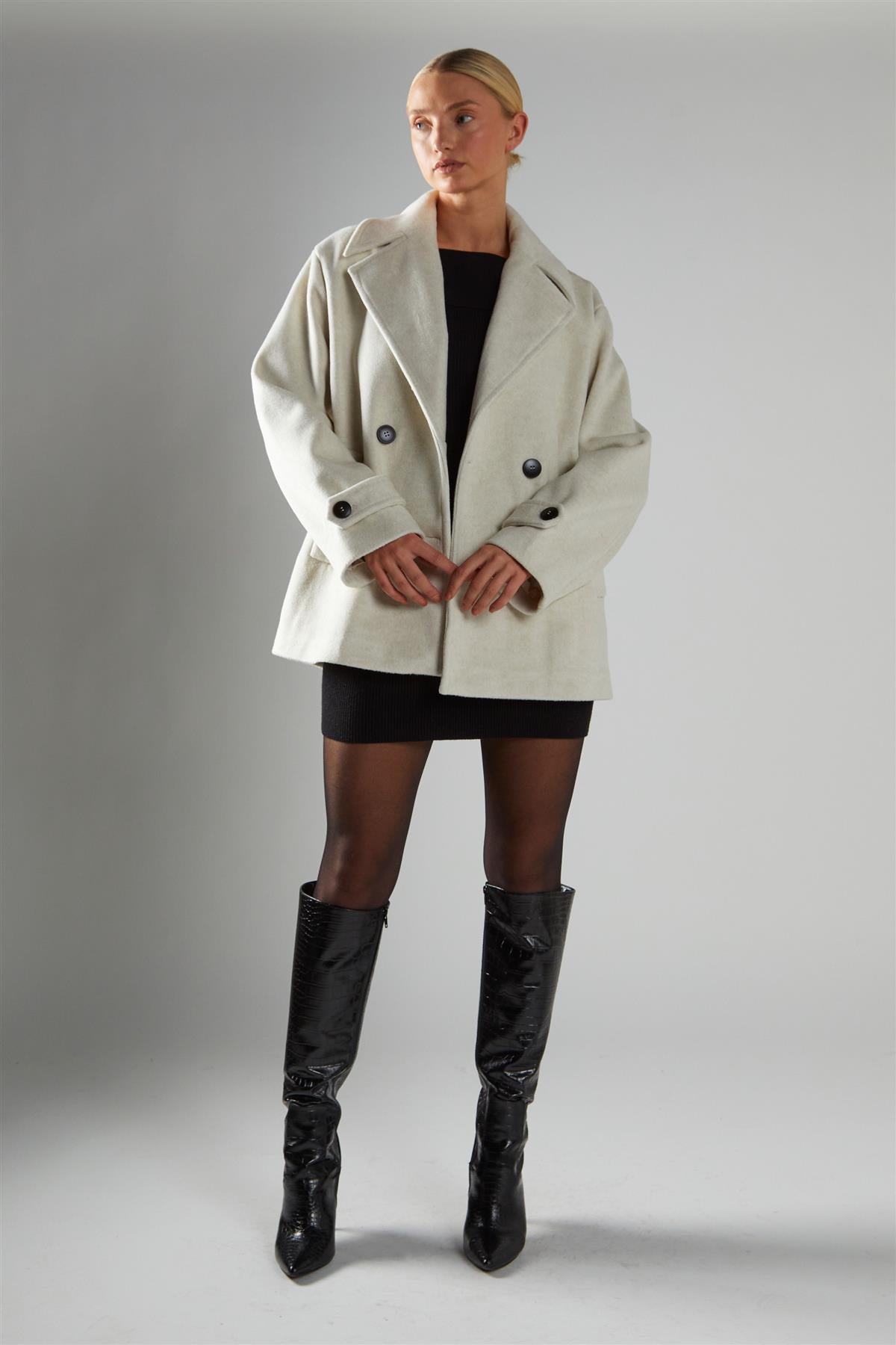 Bone Double-Breasted Short-Coat