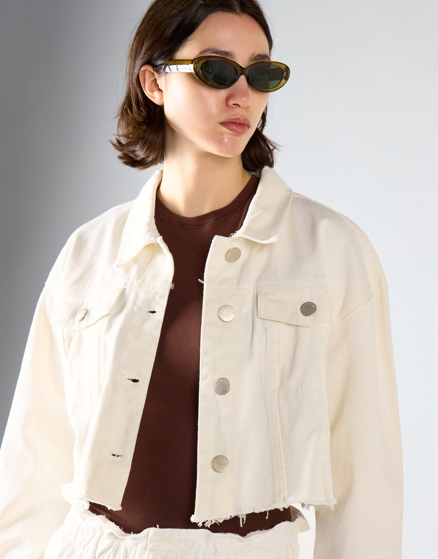 White Cropped Denim Jacket