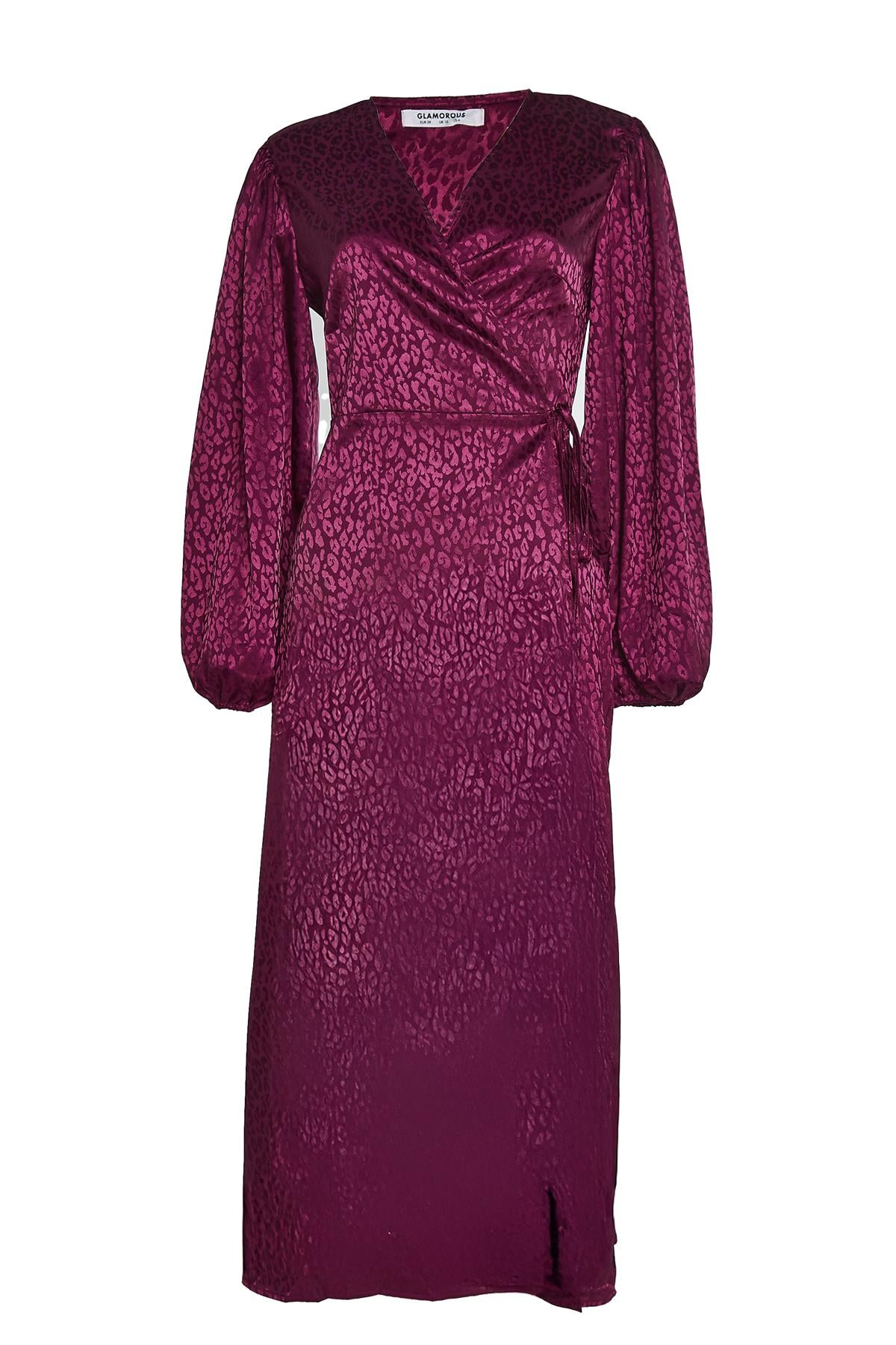 Plum Leopard-Jacquard Tie-Waist Maxi-Dress