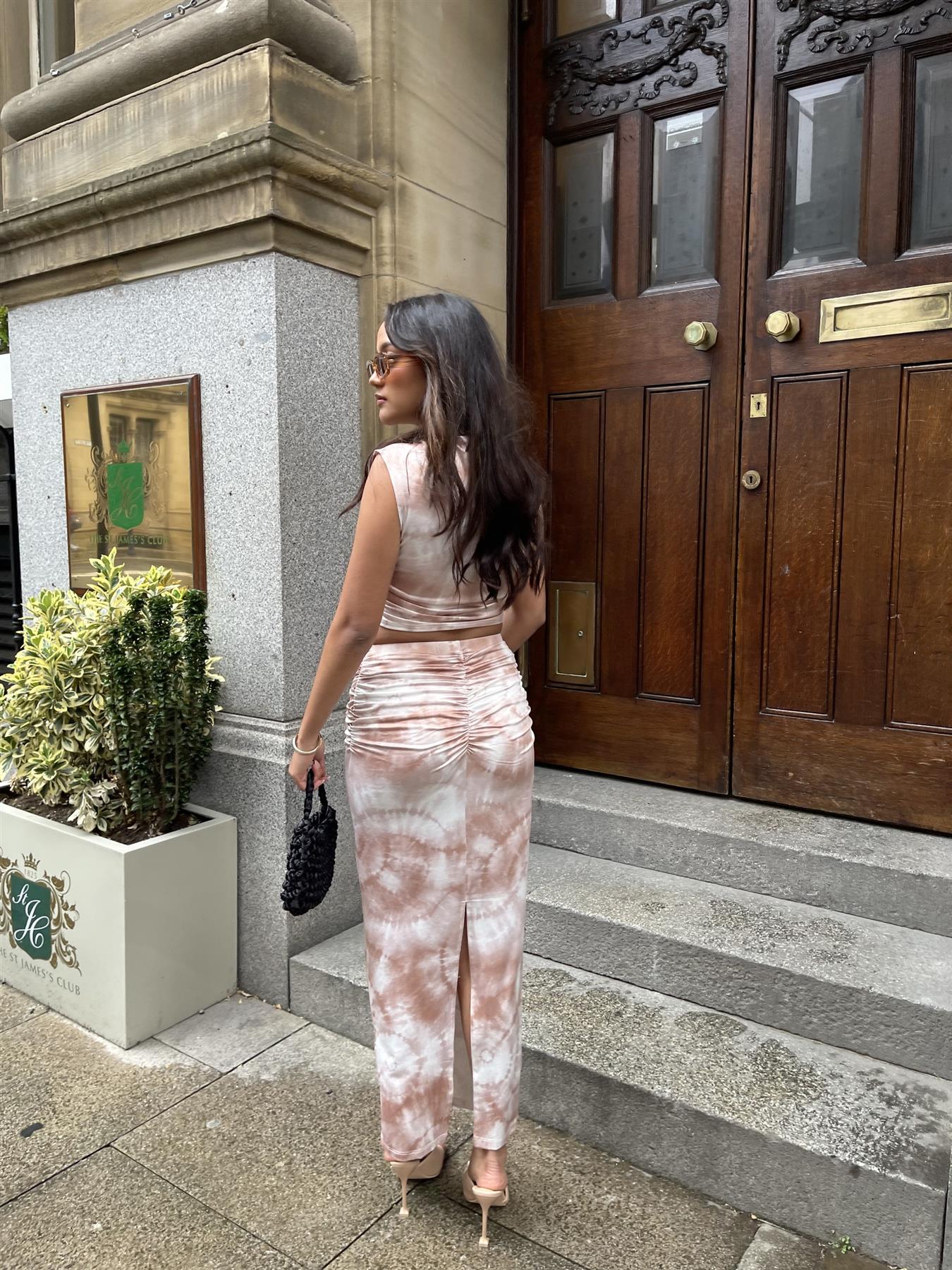 Sepia Tie Dye Bodycon Midi-Skirt