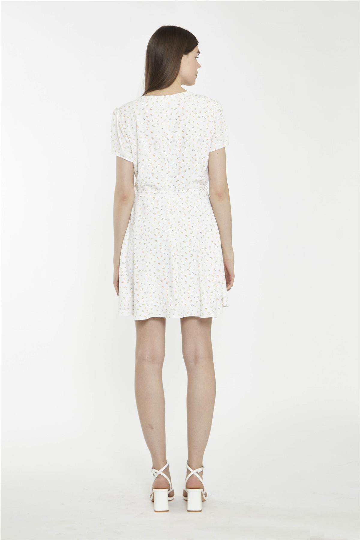 Shift Short Dress - White Amber Ditsy