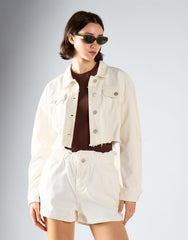 White Cropped Denim Jacket