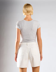 Mid Waist Loose Fit Denim Shorts - Ecru