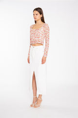 Pink Multi-Floral Lace Bodycon-Top