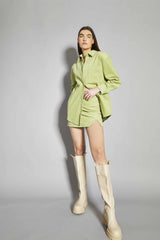 Pistachio-Corduroy A-Line Mini-Skirt