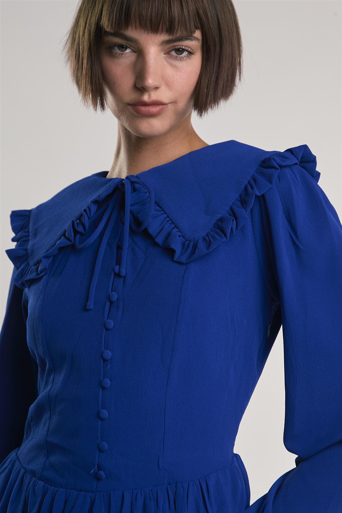 Blue Button-Down-Skater Mini-Dress