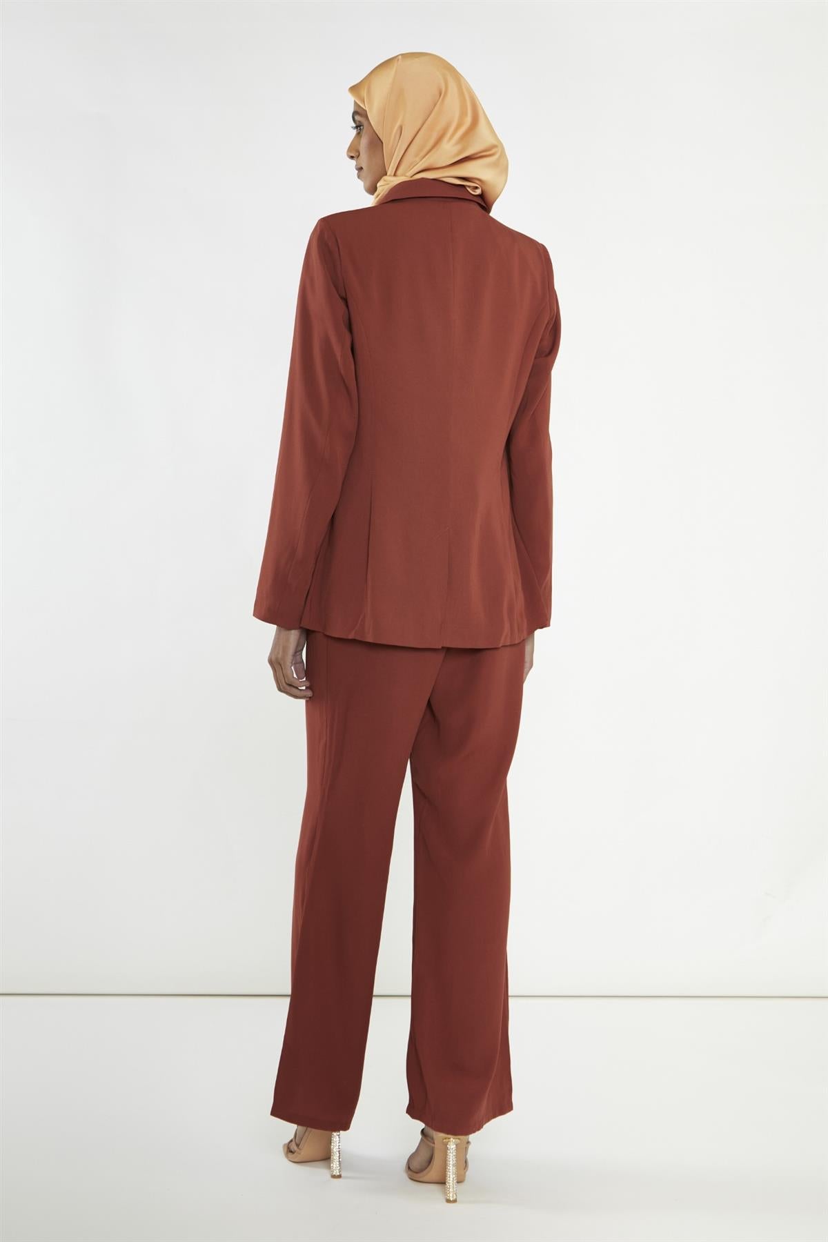 Brown-Rust Wide-Leg high waisted-trousers