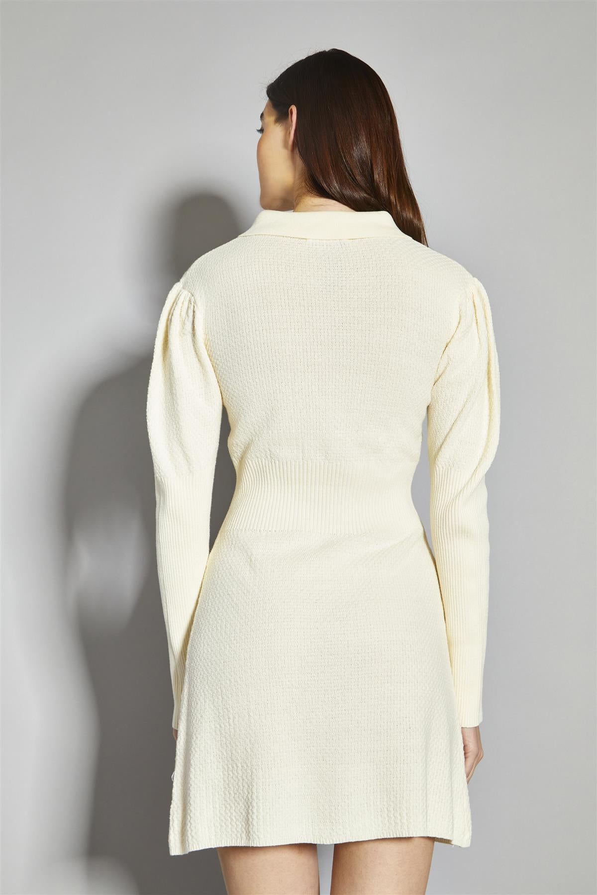 Cream Embroidered Collar Mini Dress
