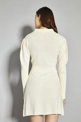 Cream Embroidered Collar Mini Dress
