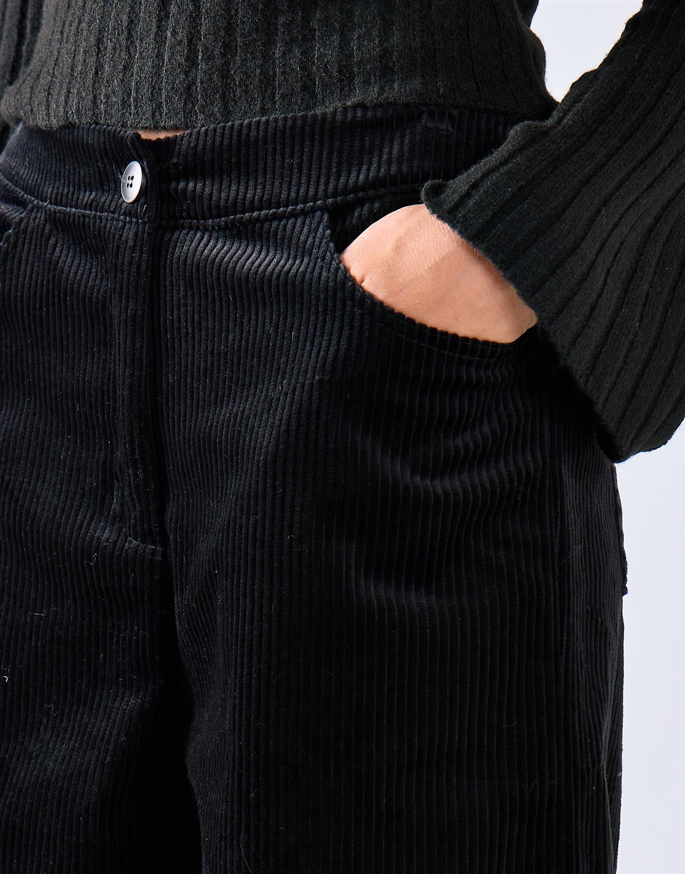 Black Corduroy Wide Leg Trousers