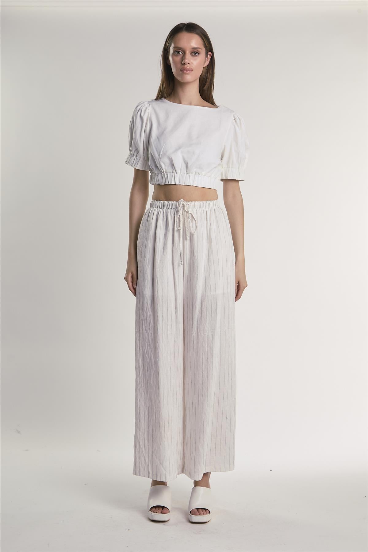 White Puffed-Sleeve Crop-Top
