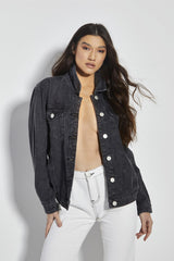 Washed Black Denim button Front Jacket