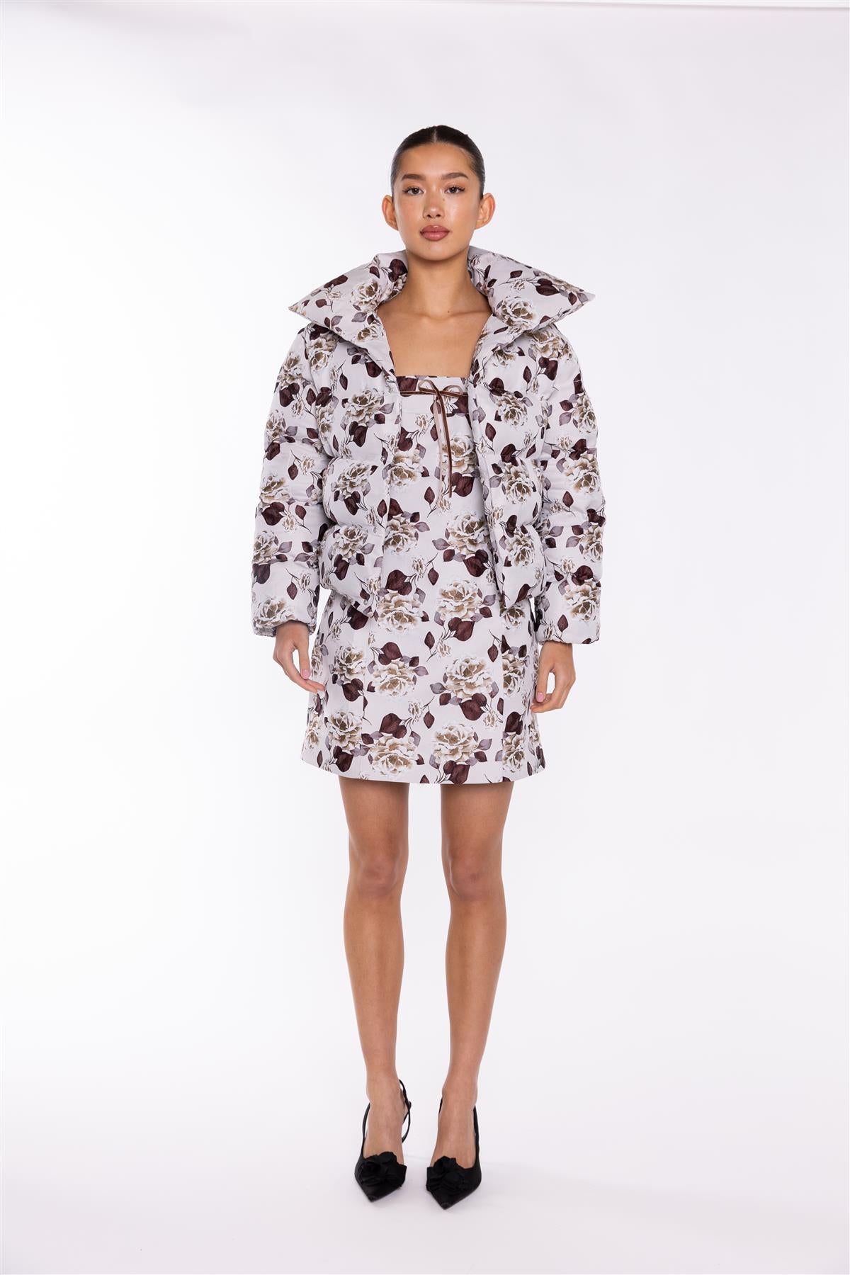 Quilted Puffer Jacket  - Greige Brown Rose