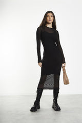Black Mesh Crew Neck Midi-Dress