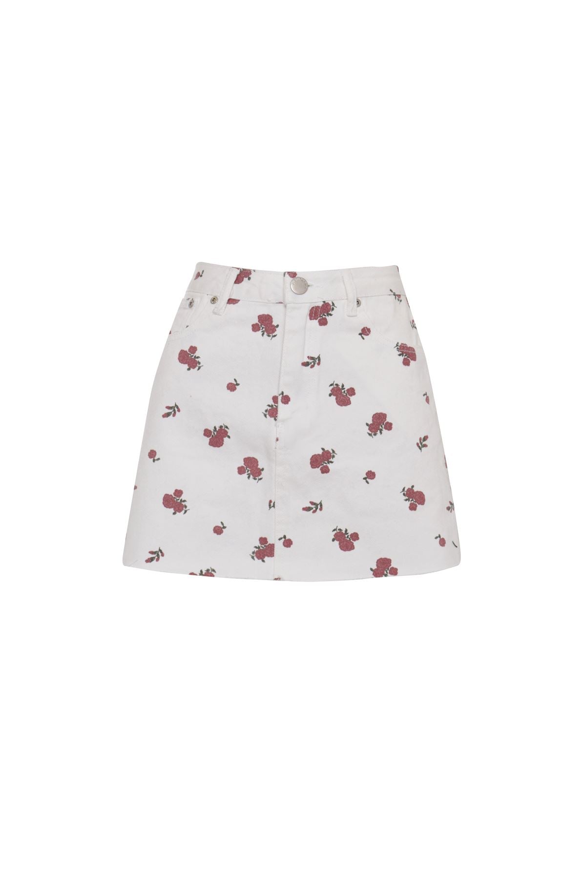 White-Ditsy-Denim Mini-Skirts