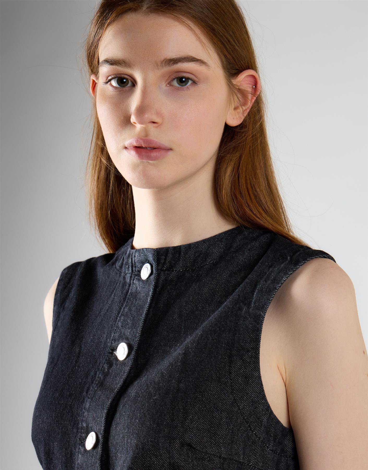 Black Denim Button Up Midaxi Dress