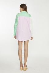 White Green Pink Colour Block Long-Sleeve Top