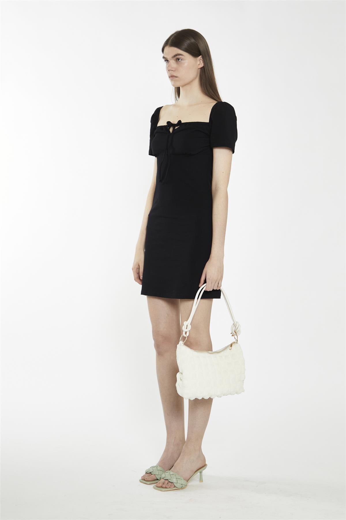 Tie Front Mini Dress - Black