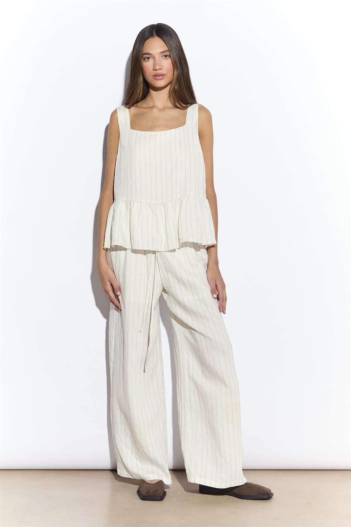 Cream Pinstripe Peplum Top