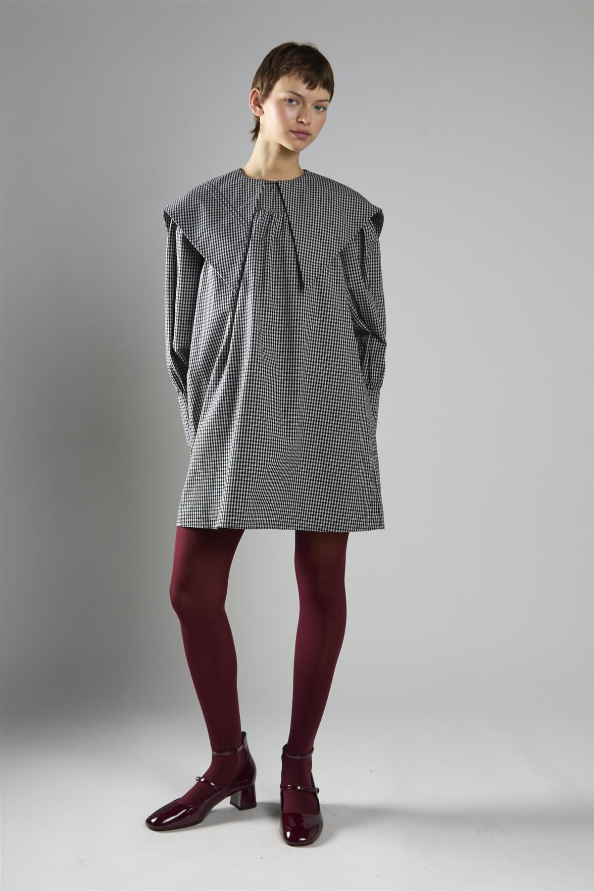 Black Check Oversized Collar Mini Dress